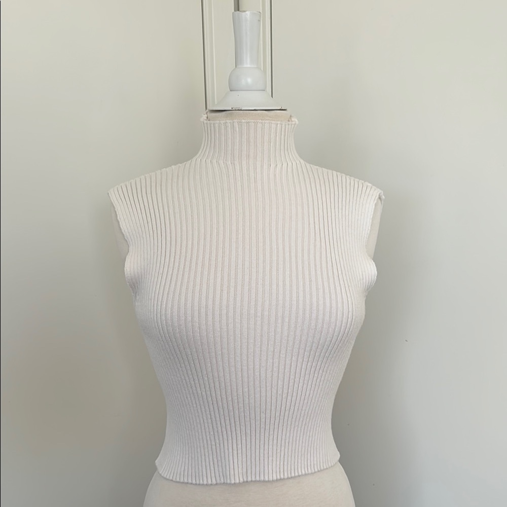 Zara Cream Ribbed Crop Tank Top